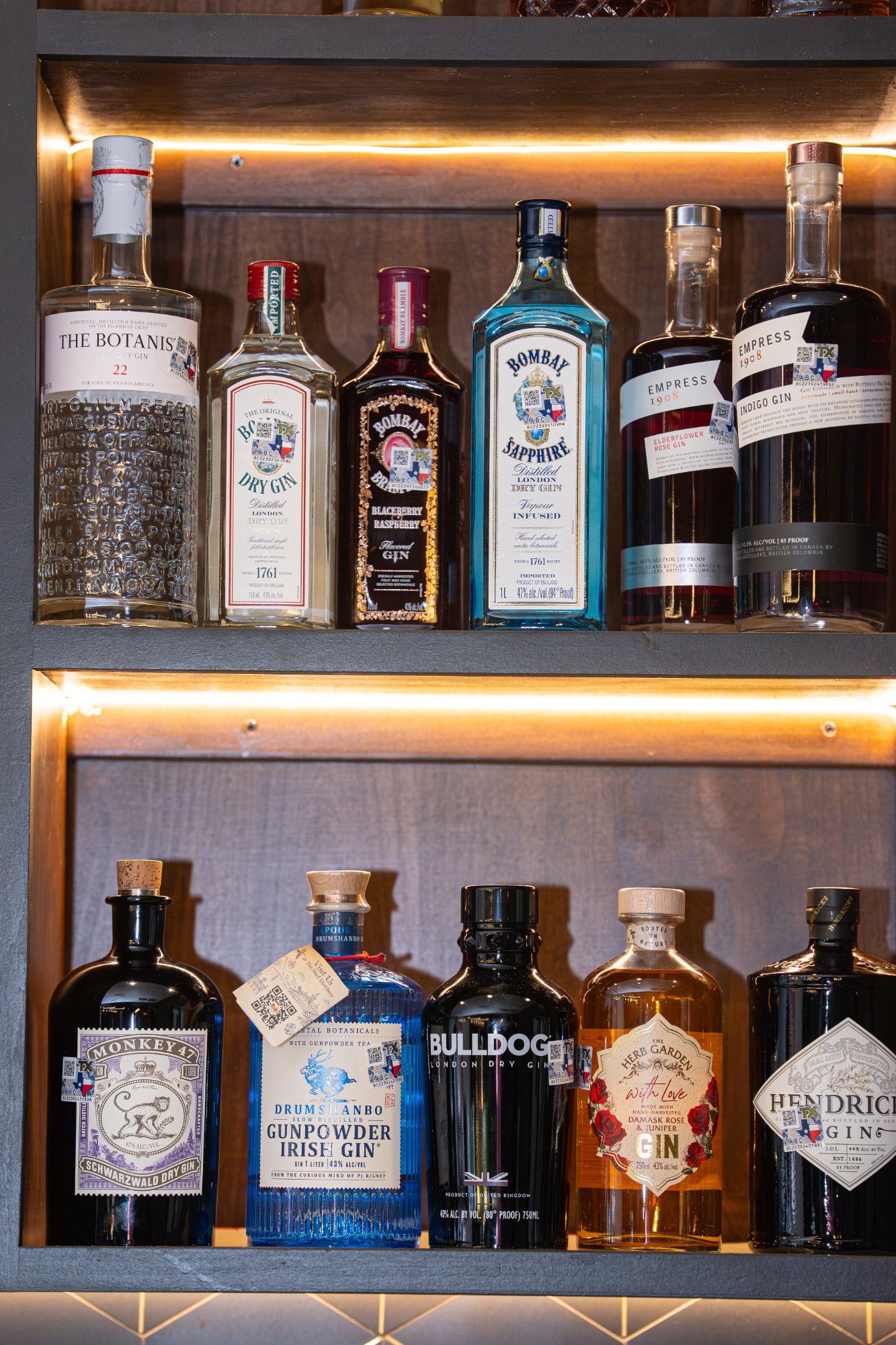 Gin shelf at the bar